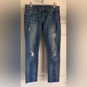 Blank NYC jeans size 28 with mild distress and 1” white lace trim